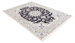 Tappeto Nain Kashmar Medaglione Floreale Blu Scuro Avorio 145x207 Cm