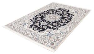 Tappeto Nain Kashmar Medaglione Floreale Blu Scuro Avorio 145x207 Cm
