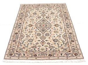Tappeto Kashan Fine Medaglione Floreale Avorio Blu Scuro 102x148 Cm