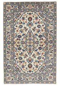 Tappeto Kashan Fine Medaglione Floreale Avorio Blu 98x150 Cm