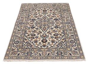 Tappeto Kashan Fine Medaglione Floreale Avorio Blu 100x150 Cm