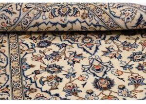Tappeto Kashan Fine Medaglione Floreale Avorio Blu Cobalto 100x144 Cm