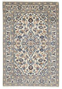 Tappeto Kashan Fine Medaglione Floreale Avorio Blu 100x150 Cm