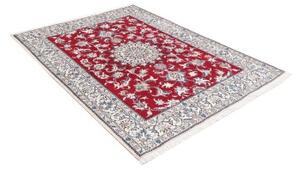 Tappeto Nain Kashmar Medaglione Floreale Rosso Bianco Avorio 148x195 Cm