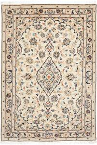 Tappeto Kashan Fine Medaglione Floreale Avorio Blu Scuro 102x148 Cm
