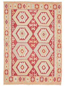 Tappeto Kilim Geometrico Rosso Beige 142x200 Cm