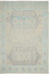 Tappeto Kilim Geometrico Beige Azzurro 198x298 Cm