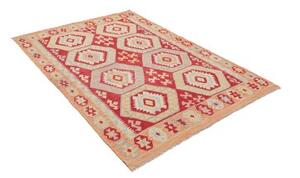 Tappeto Kilim Geometrico Rosso Beige 142x200 Cm
