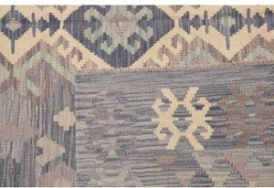 Tappeto Kilim Geometrico Grigio Blu Avorio 245x337 Cm