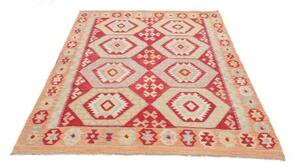 Tappeto Kilim Geometrico Rosso Beige 142x200 Cm