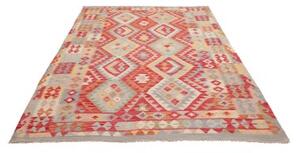 Tappeto Kilim Geometrico Rosso Beige 176x244 Cm