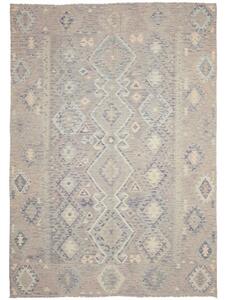 Tappeto Kilim Geometrico Grigio Tortora Celeste 207x292 Cm