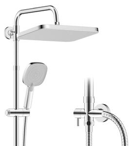 Set doccia a pioggia con funzione di autopulizia, barra doccia in acciaio inossidabile, pannello bianco con cornice cromata, dimensioni 30x20 cm