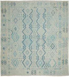 Tappeto Kilim Geometrico Azzurro Verde Acqua Quadrato 263x289 Cm