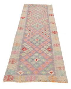 Tappeto Kilim Geometrico Grigio Lavanda Azzurro Corsia 73x244 Cm