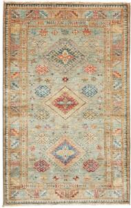 Tappeto Kazak Fine Stilizzato Verde Salvia Beige 96x153 Cm