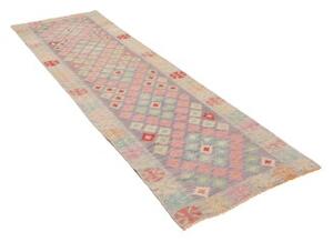 Tappeto Kilim Geometrico Grigio Lavanda Azzurro Corsia 73x244 Cm