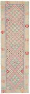 Tappeto Kilim Geometrico Grigio Lavanda Azzurro Corsia 73x244 Cm