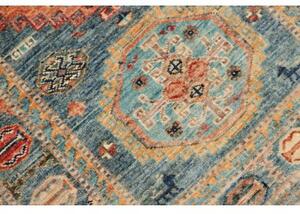 Tappeto Kazak Fine Geometrico Blu Beige Corsia 77x312 Cm