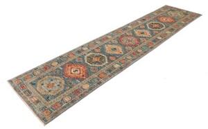 Tappeto Kazak Fine Geometrico Blu Beige Corsia 77x312 Cm
