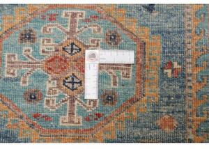 Tappeto Kazak Fine Geometrico Blu Beige Corsia 77x312 Cm