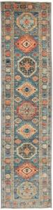 Tappeto Kazak Fine Geometrico Blu Beige Corsia 77x312 Cm