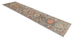 Tappeto Kazak Fine Geometrico Blu Beige Corsia 77x312 Cm