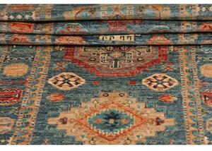 Tappeto Kazak Fine Geometrico Blu Beige Corsia 77x312 Cm