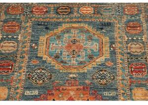Tappeto Kazak Fine Geometrico Blu Beige Corsia 77x312 Cm