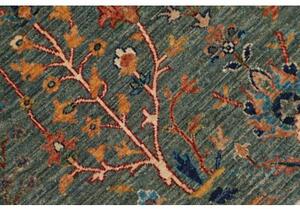Tappeto Floralia Stilizzato Verde Petrolio Arancione Corsia 82x344 Cm