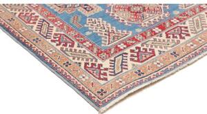 Tappeto Kazak Geometrico Blu Cielo Rosso Mattone 125x182 Cm