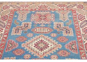 Tappeto Kazak Geometrico Blu Cielo Rosso Mattone 125x182 Cm