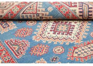 Tappeto Kazak Geometrico Blu Cielo Rosso Mattone 125x182 Cm