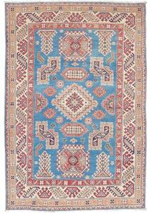 Tappeto Kazak Geometrico Blu Cielo Rosso Mattone 125x182 Cm