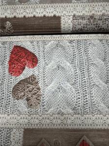Tessuto di cotone Shabby love cuori rossi, h. 145 cm