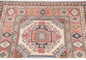 Tappeto Kazak Geometrico Rosso Mattone Avorio Corsia 86x400 Cm