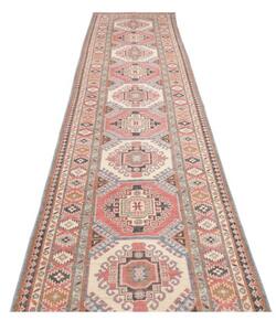 Tappeto Kazak Geometrico Rosso Mattone Avorio Corsia 86x400 Cm