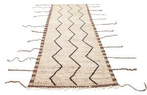 Tappeto Berbero Geometrico Avorio Marrone Scuro Corsia 108x303 Cm