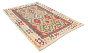Tappeto Kilim Geometrico Avorio Rosso 153x210 Cm
