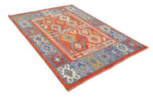 Tappeto Kilim Geometrico Blu Arancione 148x197 Cm
