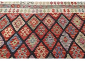 Tappeto Kilim Geometrico Rosso Mattone Blu 316x493 Cm