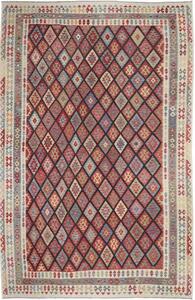 Tappeto Kilim Geometrico Rosso Mattone Blu 316x493 Cm