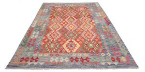 Tappeto Kilim Geometrico Rosso Azzurro 173x241 Cm