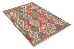 Tappeto Kilim Stilizzato Grigio Antracite Multicolore 101x146 Cm