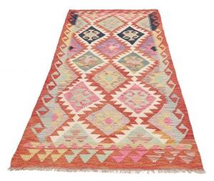 Tappeto Kilim Geometrico Rosso Ruggine Beige 95x200 Cm