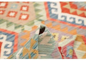 Tappeto Kilim Geometrico Azzurro Rosso Mattone 153x195 Cm