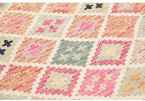 Tappeto Kilim Geometrico Blu Scuro Rosa 96x195 Cm