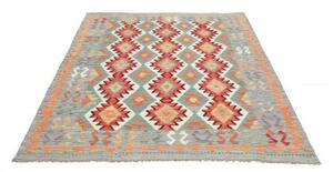 Tappeto Kilim Geometrico Azzurro Rosso 148x193 Cm