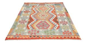 Tappeto Kilim Geometrico Azzurro Rosso Mattone 153x195 Cm