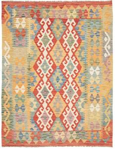 Tappeto Kilim Geometrico Rosso Giallo Ocra 153x202 Cm